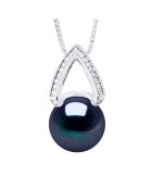 Collier Pendentif zirconium Argent & Véritable Perle de Culture d'Eau Douce Bouton 10 mm