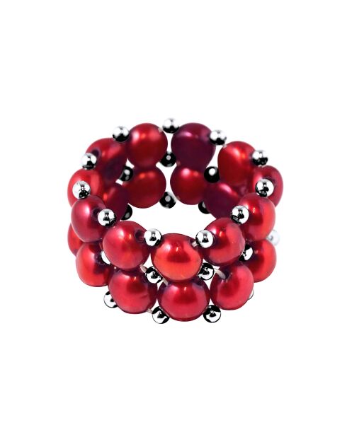 Bague 2 Rangs en Perles d'Eau Douce rouges - 4 mm