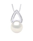 Collier Pendentif zirconium Argent & Véritable Perle de Culture d'Eau Douce Bouton 10 mm