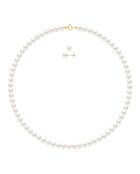 Parure Collier & Boucles d'oreilles Or Jaune Perles de Culture d'Eau Douce Semi Rondes blanches