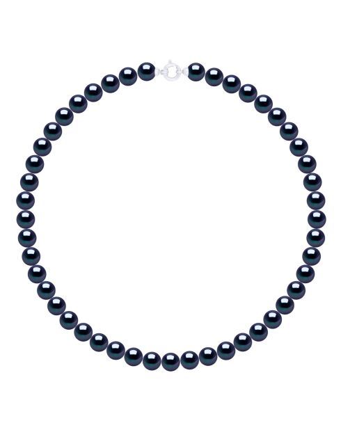 Collier Rang Princesse en Or Blanc Perles de Culture d'Eau Douce Rondes noires