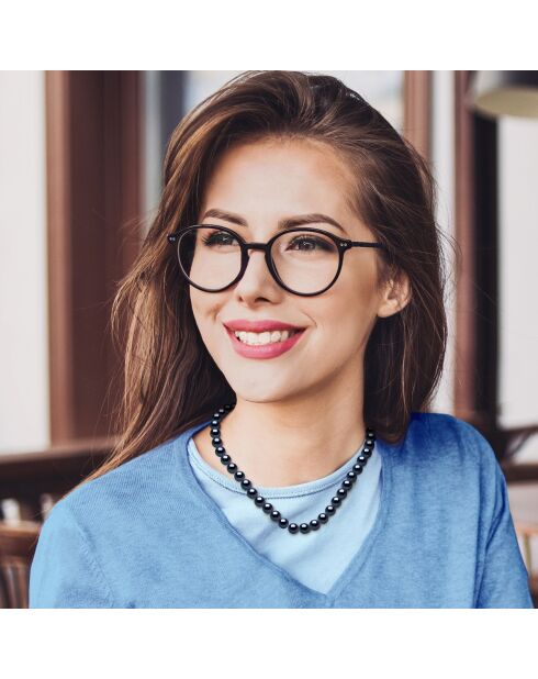 Collier Rang Princesse en Or Blanc Perles de Culture d'Eau Douce Rondes noires