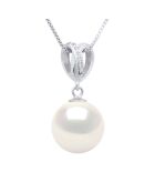 Pendentif Double Noeud Or Blanc, Diamants 0,03 Cts & Perle de Culture d'Eau Douce Ronde blanche