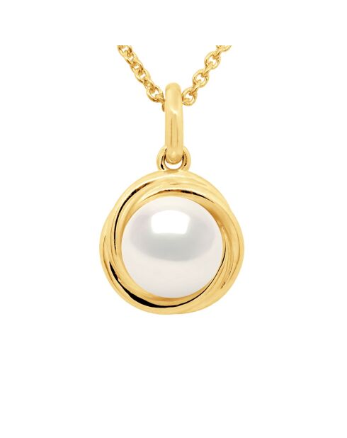 Pendentif Double Noeud Or Jaune & Perle de Culture d'Eau Douce Ronde blanche