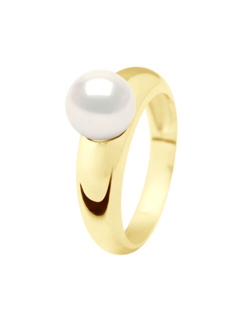 Bague Jonc en Or Jaune Perle de Culture d'Eau Douce Ronde blanche