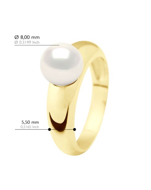 Bague Jonc en Or Jaune Perle de Culture d'Eau Douce Ronde blanche