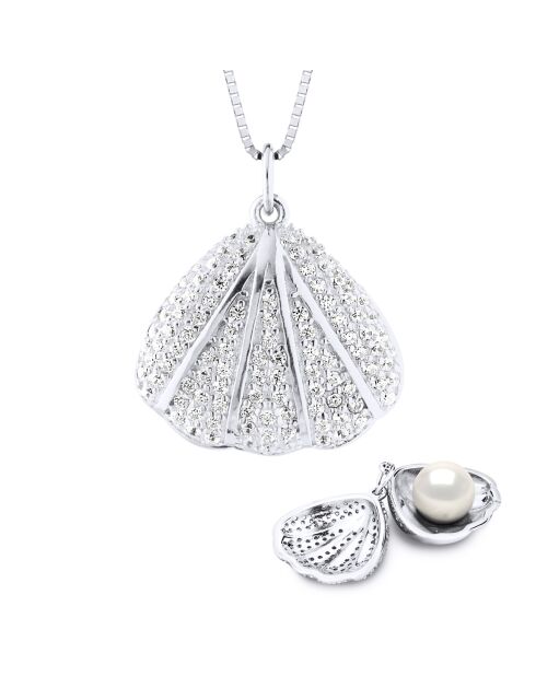 Collier Coquillage Argent & Véritable Perle de Culture d'Eau Douce Bouton 9-10 mm