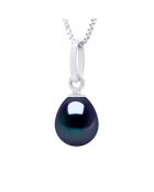 Pendentif Bélière Articulée Or Blanc & Perle de Culture d'Eau Douce Poire noire