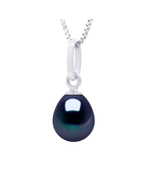 Pendentif Bélière Articulée Or Blanc & Perle de Culture d'Eau Douce Poire noire