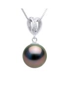 Pendentif Double Noeud Or Blanc & Perle de Culture de Tahiti Ronde peacock
