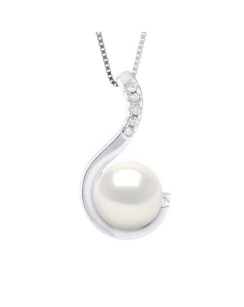 Pendentif Joaillerie Or Blanc, Diamants 0,06 Cts &  Perle de Culture d'Eau Douce blanche
