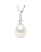 Pendentif Bélière Articulée Or Blanc & Perle de Culture d'Eau Douce Poire blanche