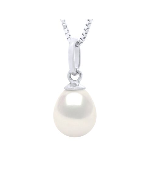 Pendentif Bélière Articulée Or Blanc & Perle de Culture d'Eau Douce Poire blanche