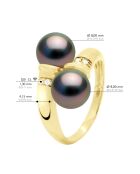 Bague Toi et Moi Or Jaune, Diamants 0,06 Cts & Perles de Culture de Tahiti Rondes peacock