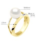 Bague Jonc en Or Jaune, Diamants & Perle de Culture d'Eau Douce Ronde blanche 8-9 mm