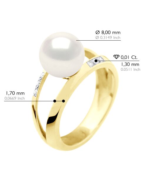 Bague Jonc en Or Jaune, Diamants & Perle de Culture d'Eau Douce Ronde blanche 8-9 mm