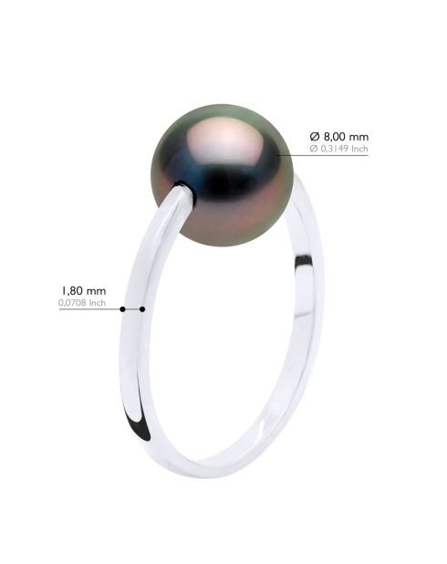 Bague Jonc en Or Blanc Perle de Culture de Tahiti Ronde peacock