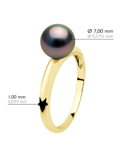 Bague Jonc Or Jaune & Perle de Culture de Tahiti Ronde peacock