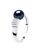 Bague Jonc Pavage Oxydes Argent & Véritables Perle de culture Bouton 9-10 mm