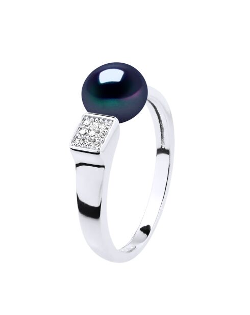 Bague Jonc Pavage Oxydes Argent & Véritables Perle de culture Bouton 9-10 mm