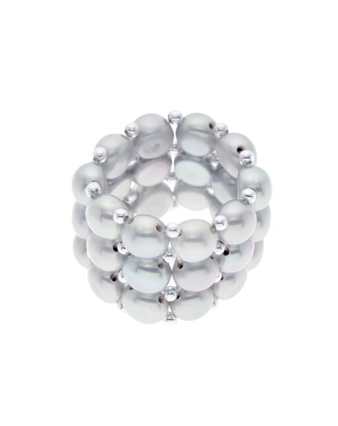 Bague 3 Rangs en Perles d'Eau Douce grises - 4 mm