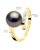 Bague Joaillerie en Or Jaune, Diamants & Perle de Culture de Tahiti Ronde peacock 8-9 mm