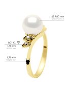 Bague Or Jaune, Diamants 0,04 Cts & Perle de Culture d'Eau Douce Ronde blanche