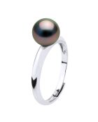 Bague Jonc Bombé en Argent & Perle de Culture de Tahiti Ronde peacock 7-8 mm