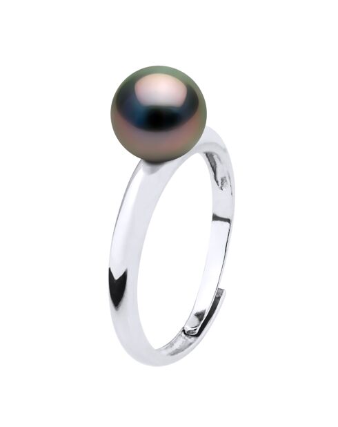 Bague Jonc Bombé en Argent & Perle de Culture de Tahiti Ronde peacock 7-8 mm