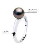 Bague Jonc Bombé en Argent & Perle de Culture de Tahiti Ronde peacock 7-8 mm
