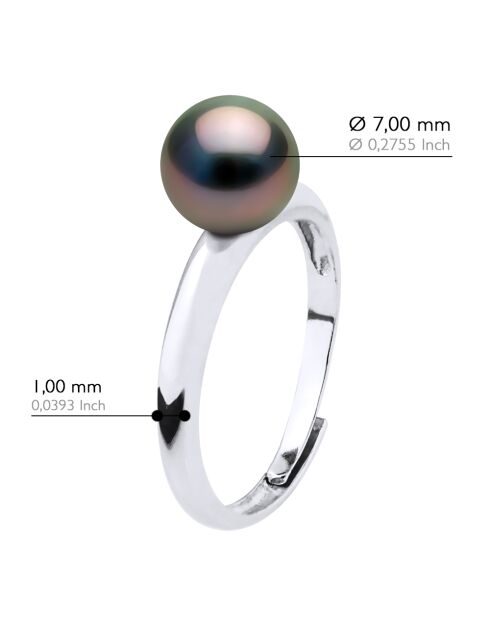 Bague Jonc Bombé en Argent & Perle de Culture de Tahiti Ronde peacock 7-8 mm