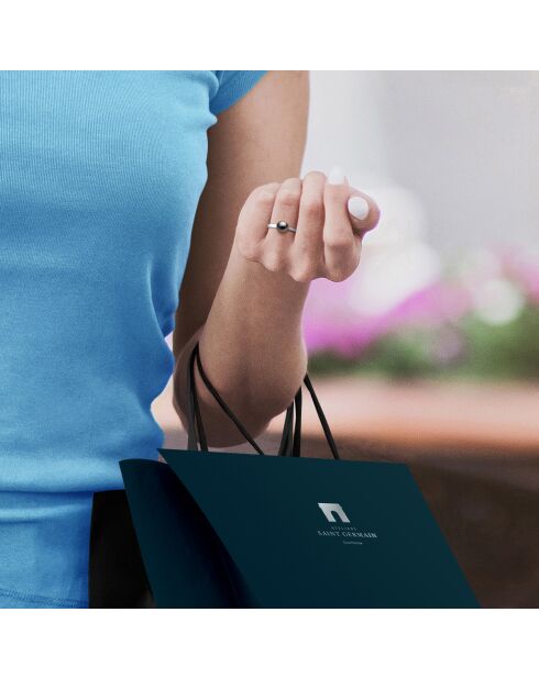 Bague Jonc Bombé en Argenté & Perle de Culture de Tahiti Ronde black tahiti 7-8 mm