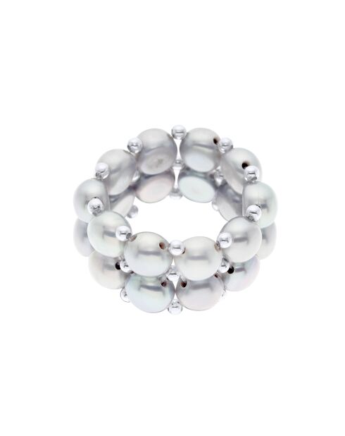 Bague 2 Rangs en Perles d'Eau Douce grises - 4 mm