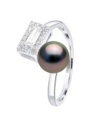 Bague ajustable en Argent & Perle de Culture de Tahiti Ronde peacock 8-9 mm