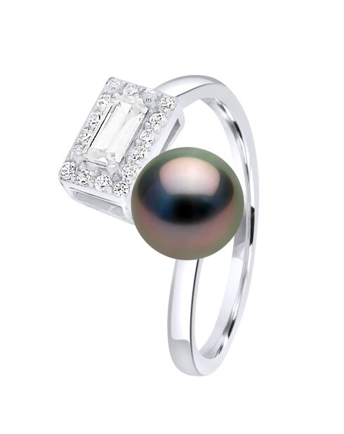 Bague ajustable en Argent & Perle de Culture de Tahiti Ronde peacock 8-9 mm