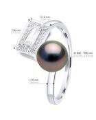 Bague ajustable en Argent & Perle de Culture de Tahiti Ronde peacock 8-9 mm