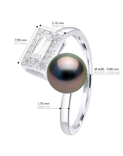 Bague ajustable en Argent & Perle de Culture de Tahiti Ronde peacock 8-9 mm