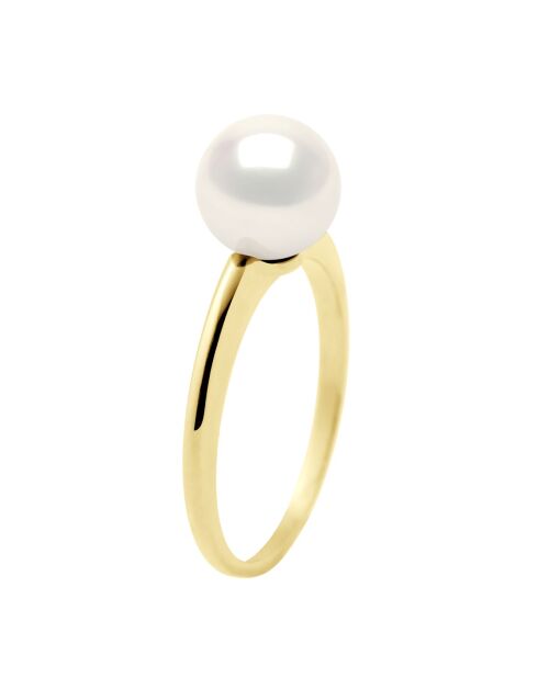 Bague Jonc en Or Jaune & Perle de Culture d'Eau Douce Ronde blanche 7-8 mm