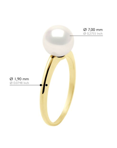 Bague Jonc en Or Jaune & Perle de Culture d'Eau Douce Ronde blanche 7-8 mm