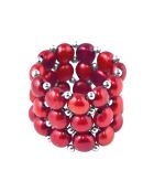 Bague 3 Rangs en Perles d'Eau Douce rouges - 4 mm