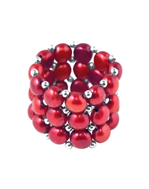 Bague 3 Rangs en Perles d'Eau Douce rouges - 4 mm