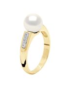Bague Joaillerie en Or Jaune, Diamant & Perle de Culture d'Eau Douce Ronde blanche 8-9 mm