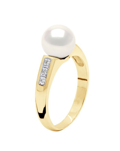Bague Joaillerie en Or Jaune, Diamant & Perle de Culture d'Eau Douce Ronde blanche 8-9 mm