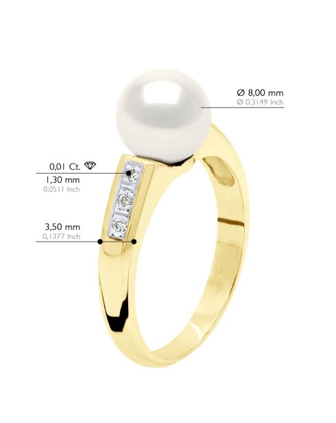 Bague Joaillerie en Or Jaune, Diamant & Perle de Culture d'Eau Douce Ronde blanche 8-9 mm