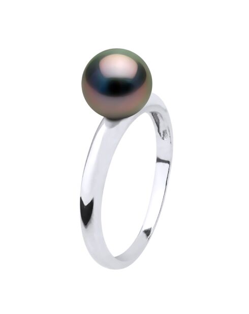 Bague Jonc Véritable Perle de Culture de Tahiti Ronde peacock