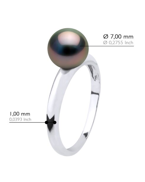 Bague Jonc Véritable Perle de Culture de Tahiti Ronde peacock