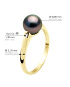 Bague Or Jaune, Diamants 0,02 Cts & Perle de Tahiti Ronde peacock