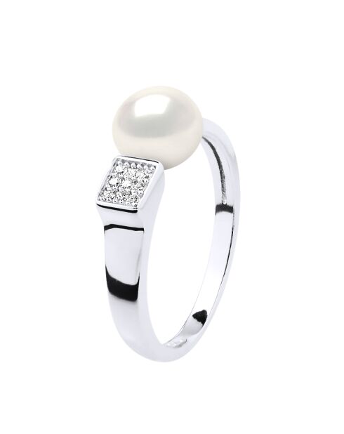 Bague Jonc Pavage Oxydes Argent & Véritables Perle de culture Bouton 9-10 mm