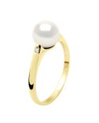Bague Solitaire en Or Jaune, Diamants & Perle de Culture d'Eau Douce Ronde blanche 8-9 mm