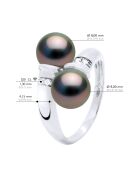 Bague Toi et Moi Or Jaune, Diamants 0,06 Cts & Perles de Culture de Tahiti Rondes noire